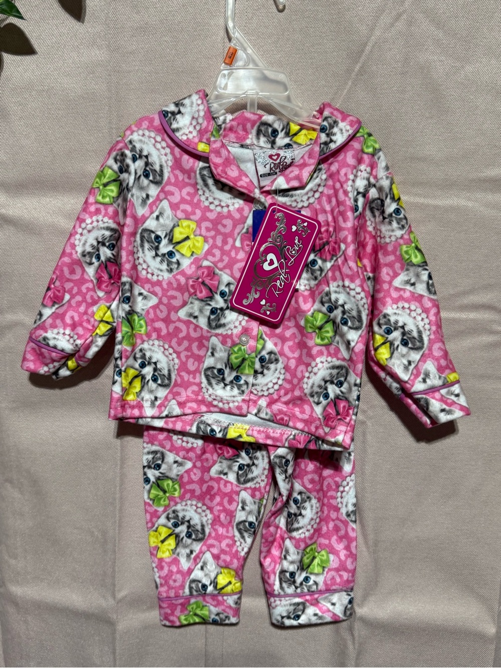 Ruffle Butts Pink Kitten Fleece Pajama Set for Kids